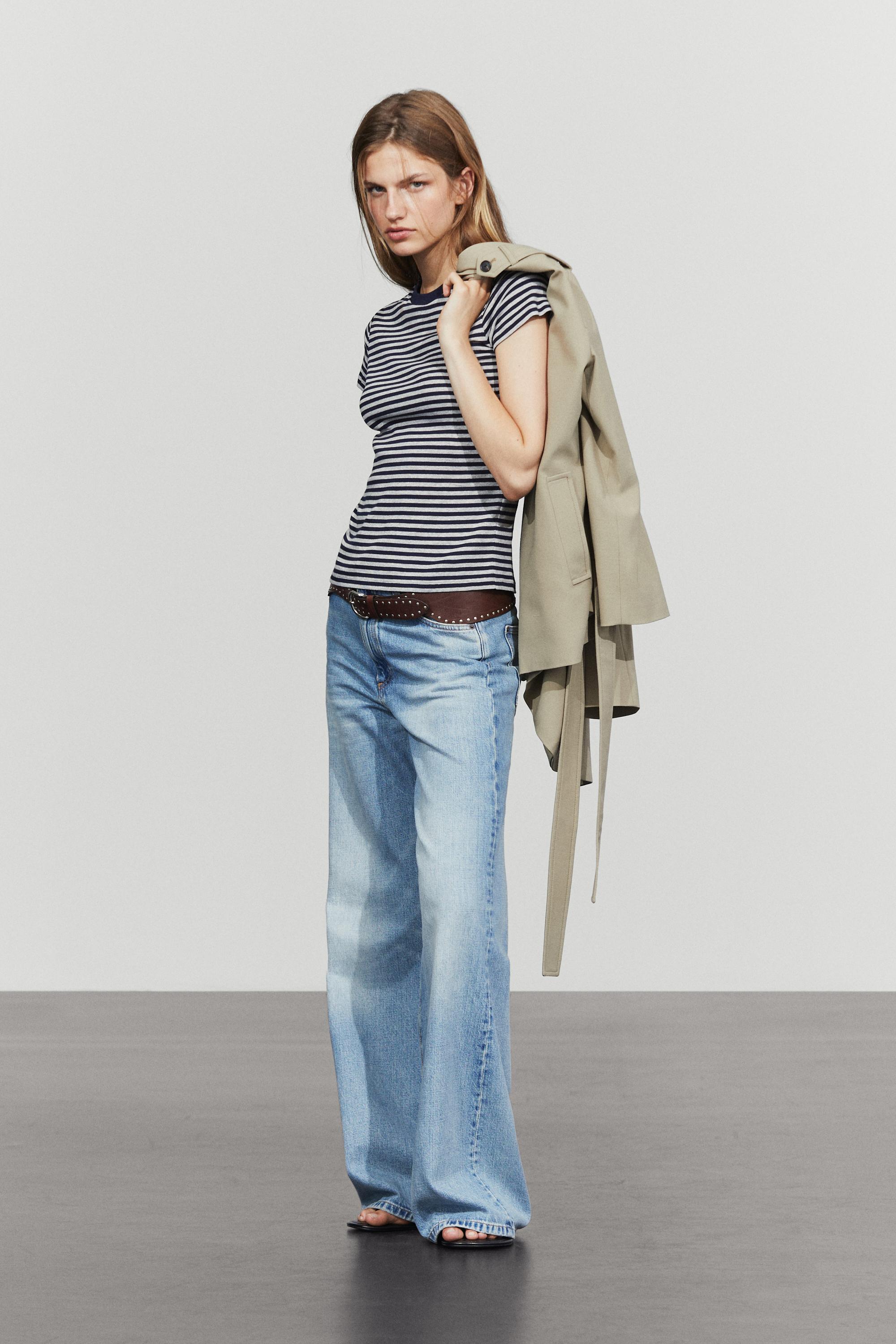 Ribbed striped short sleeve T-shirt